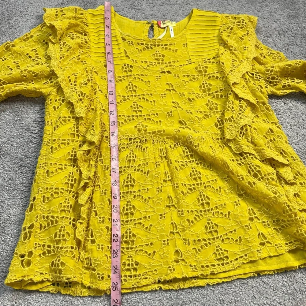 Anthropologie Clementine Blouse Eyelet Ruffle Pullover Puffed Sleeve Top Size 8